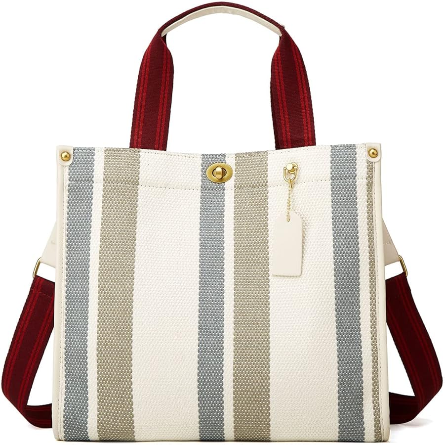 Tote Bag Hobo Bag for Women Canvas Shoulder Bag Chic Crossbody Bag Satchel Large Handbag Color Contrast Stripe