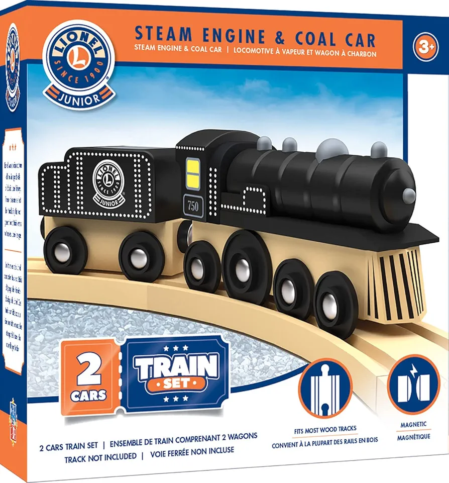 MasterPieces Wood Train 2 Piece Set - Lionel Collector's Steam Engine & Coal Car - Officially Licensed Toddler & Kids Toy