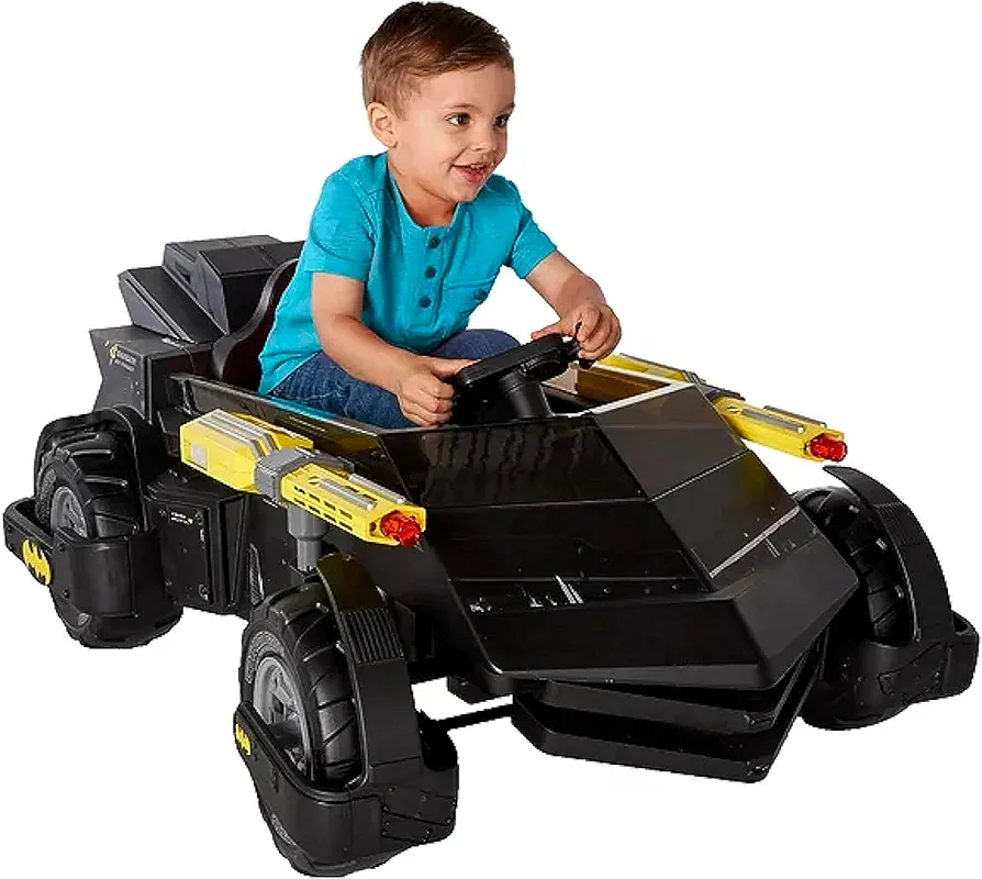 Batman Batmobile DC Comic Ride On Toy for Kids | 6 Volt Battery Powered Electric Car for Toddlers with Charger, Light-Up Cannons, Sounds | Superhero Gift for Boys and Girls Ages 2-5