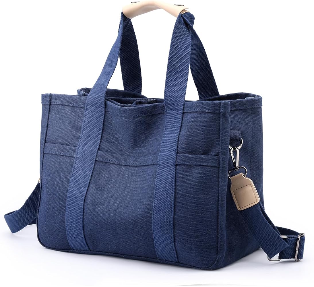 Canvas Tote Bag with Multi Pockets Shoulder Bag for Women Trendy Crossbody Handbag Everything Crossbody Bag Purses