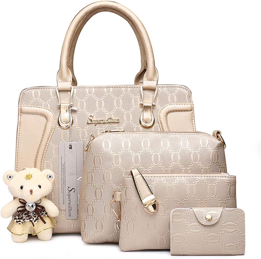 Women's Fashion Handbags Tote Bags Shoulder Bag Top Handle Satchel Purse Set 4pcs